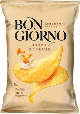 Bon Giorno Potato Chips with Chanterelles in Sour Cream Flavor  (Лисички в Cметане) 2.8 oz (80g)