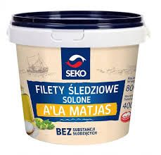 Seko Salted Atlantic Matjes Herring Fillets Bucket (Filety Śledziowe Solone a&#39;la Matjas Wiaderko) 14.1 oz (400g)