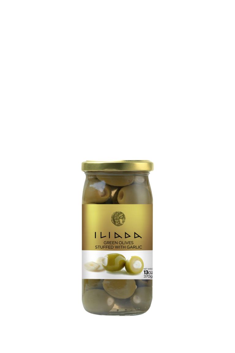 Iliada Green Olives Stuffed with Garlic 13 oz (370g)