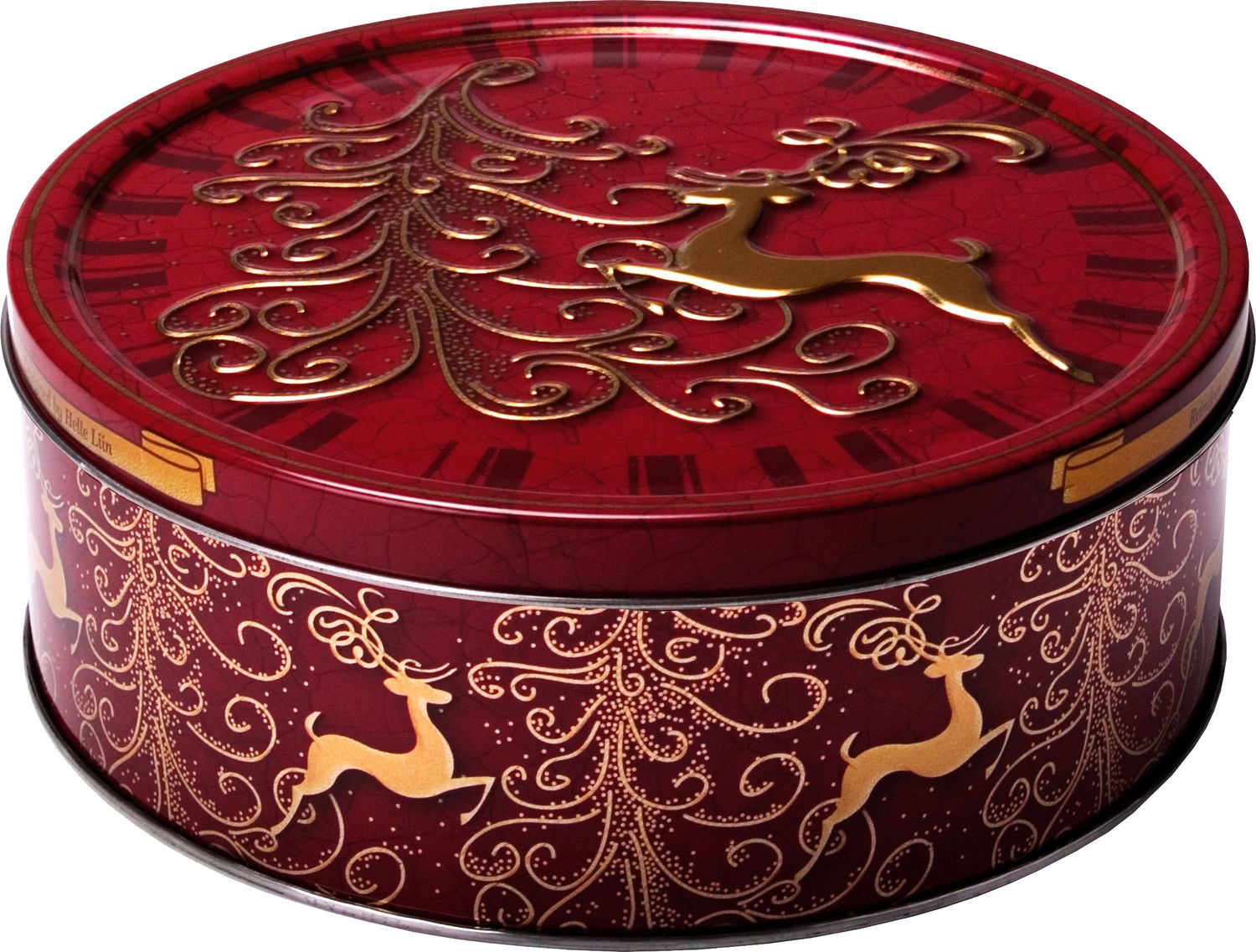 Jacobsens Gold Embossed Reindeer Butter Cookies Tin 14.1 oz (400g)