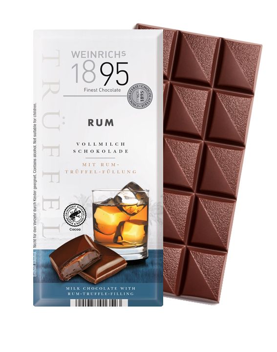 Weinrich&#39;s 1895 Milk Chocolate Rum Truffle Filling Bar 3.5 oz (100g)