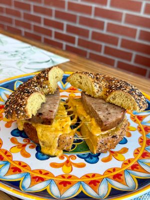 New York Bagel or Kaiser "Hard" Roll, Maple Sage Sausage, Farm Egg and Cheese Sandwich