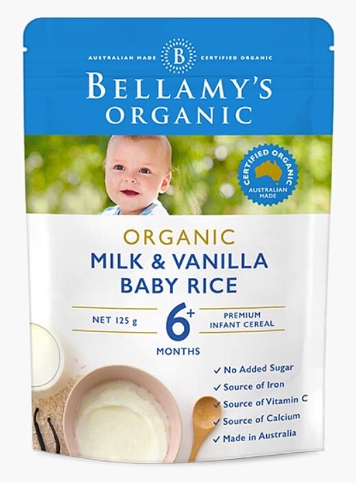 Bellamy&#39;s Organic Milk Vanilla Baby Rice 125g 6months plus