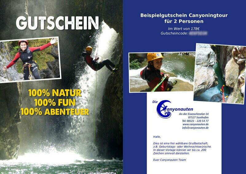 Wertgutschein, Design: Canyoning Querformat Blau