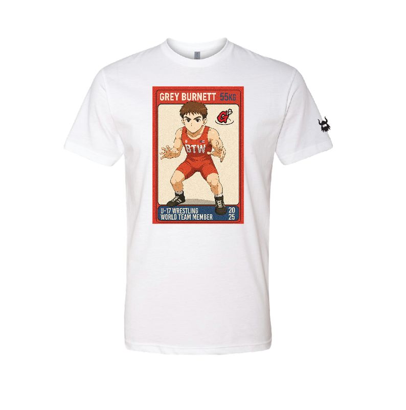 Grey Burnett DTG Trading Card White Shirt