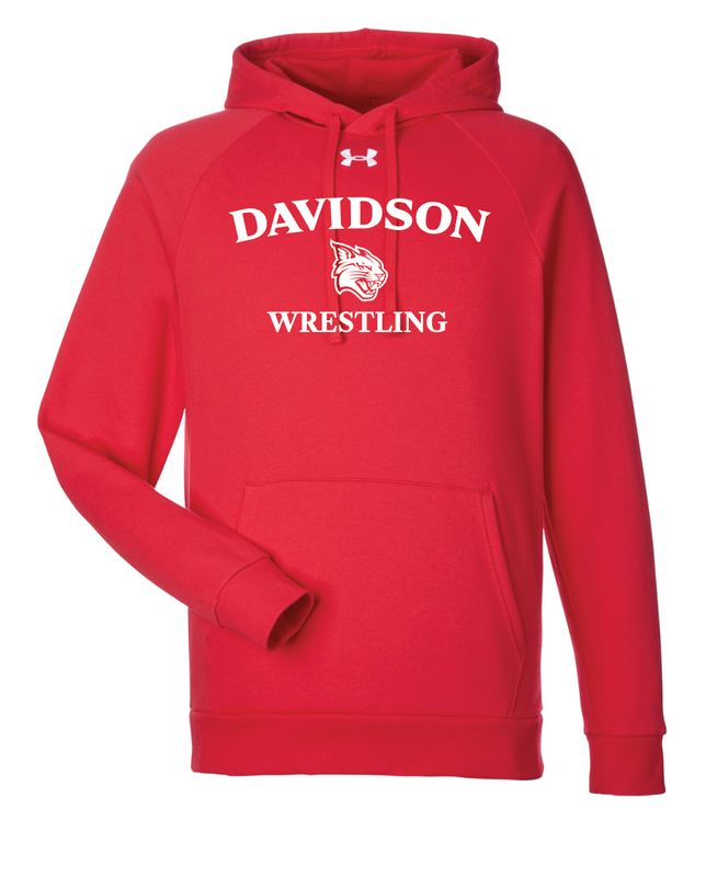 Davidson Logo Wrestling Red Under Armour Men's Rival Fleece Hooded Sweatshirt
