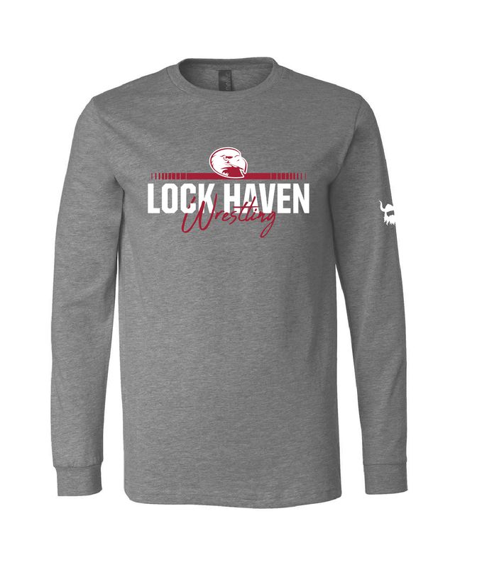 Lock Haven Wrestling Script Grey Long Sleeve Shirt