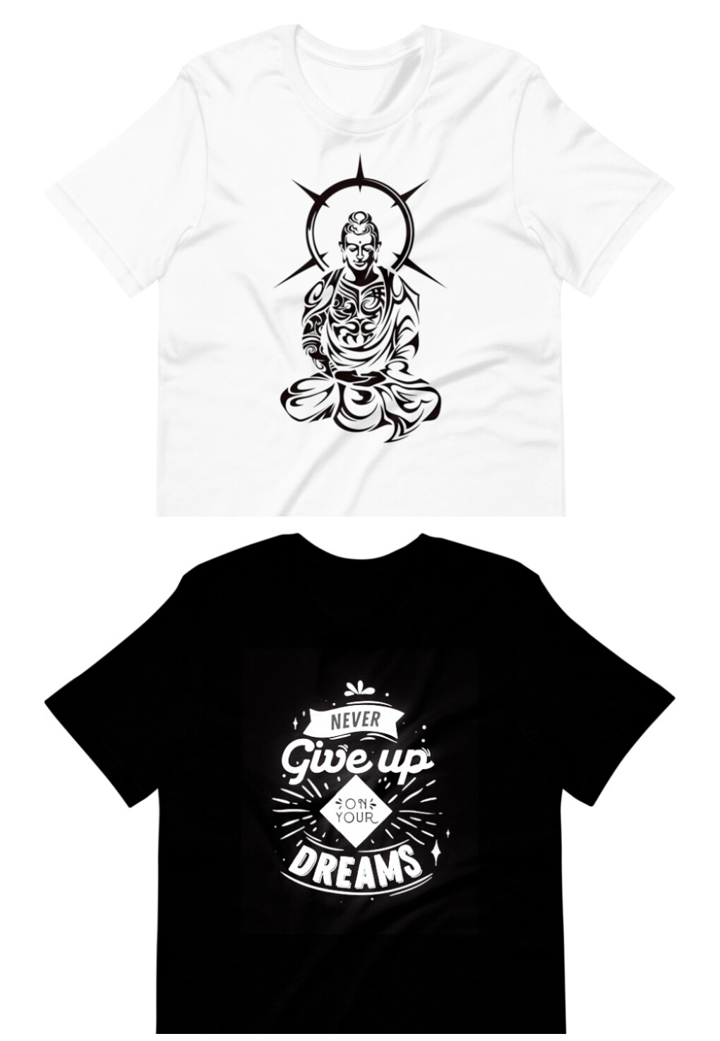 (2 Camisetas Oferta ) 1xCamiseta - Buda + 1xCamiseta - Never give up