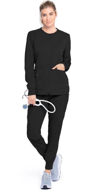 Millie Women's 3-Pocket Zip Front Warm Up Scrub Jacket- Spandex Stretch