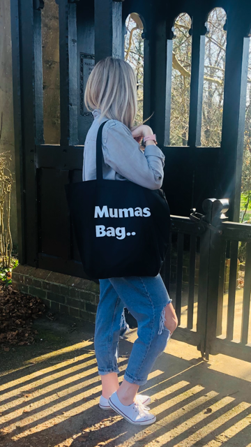 Large Tote Bag-White Text: