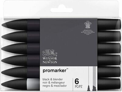 Winsor &amp; Newton ProMarker - 5 Pennarelli Neri + 1 Pennarello Blender