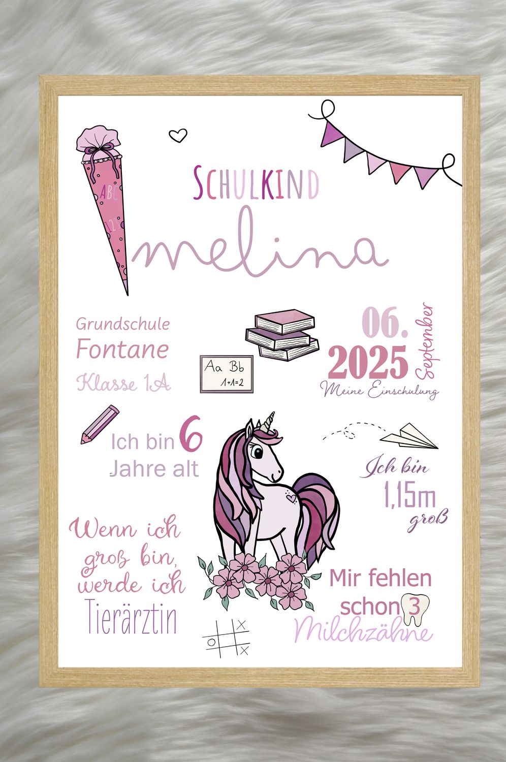 Meilensteintafel Einschulung - Einhorn