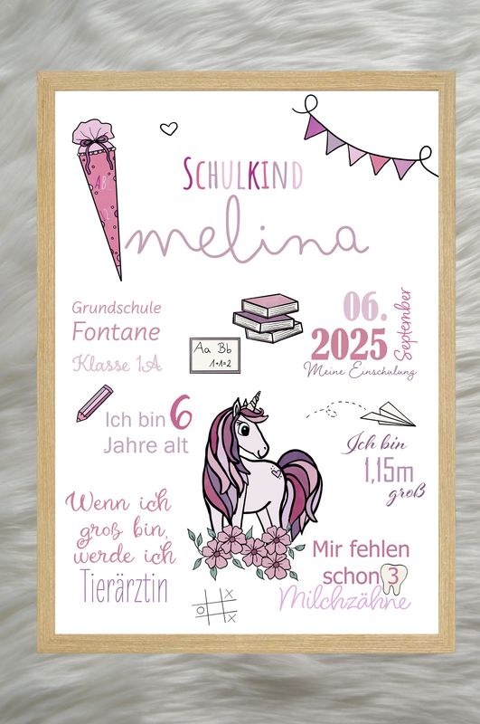 Meilensteintafel Einschulung - Einhorn