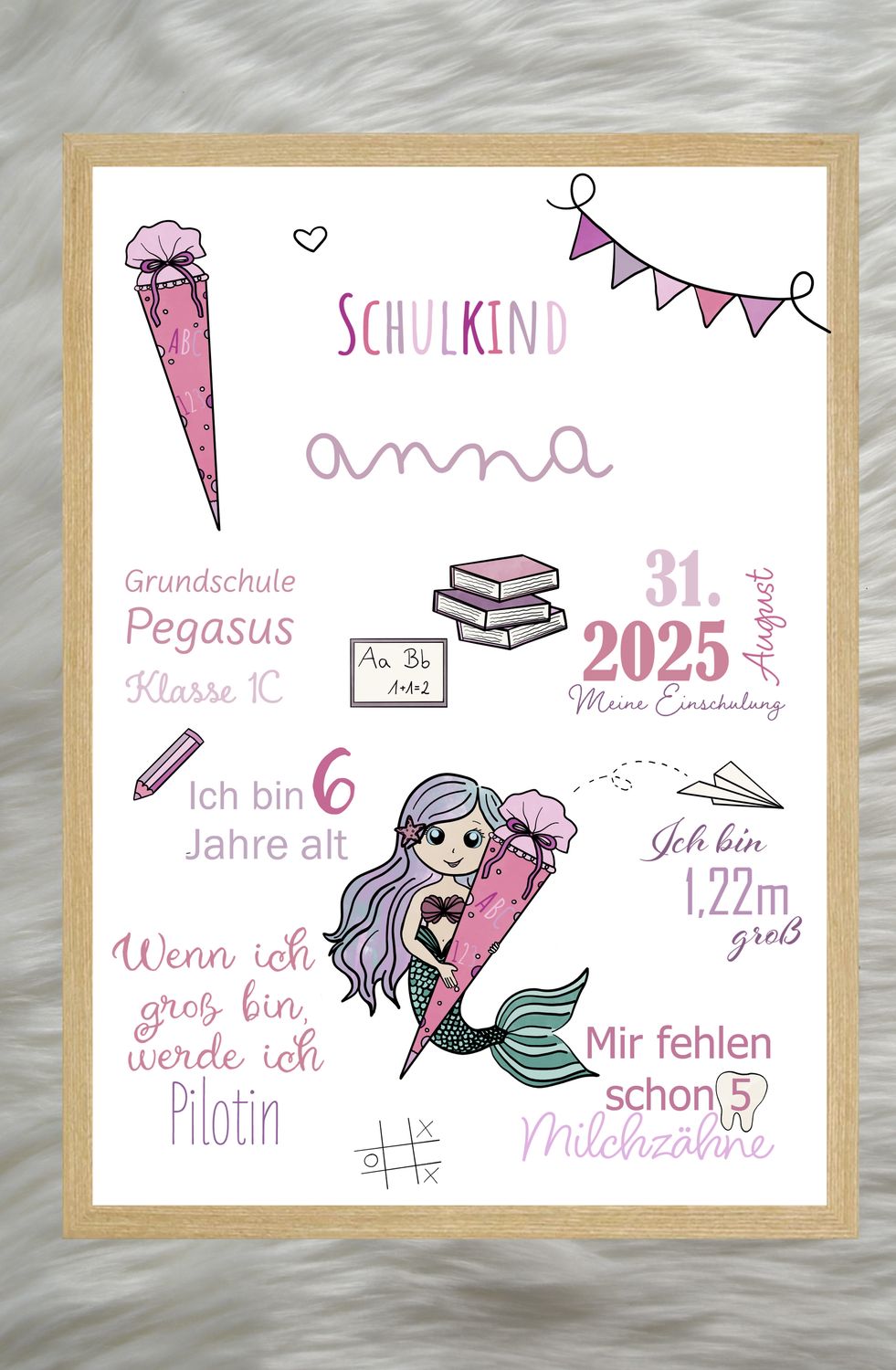 Meilensteintafel Einschulung - Meerjungfrau