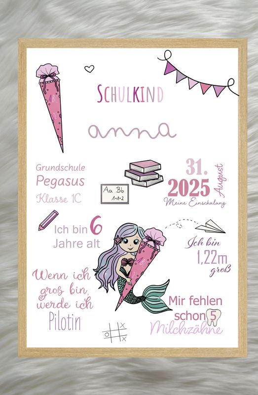 Meilensteintafel Einschulung - Meerjungfrau