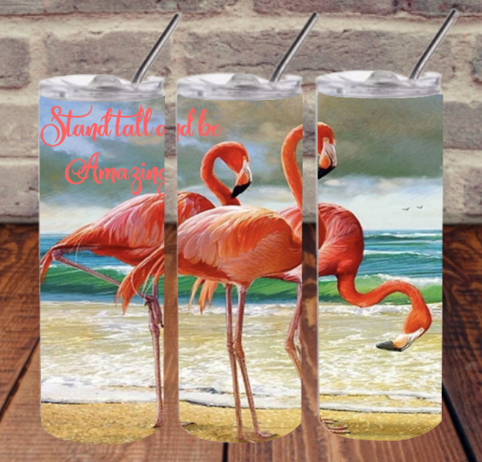 20 oz skinny flamingo design