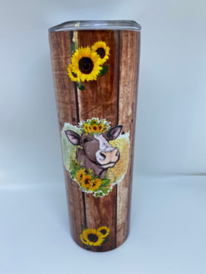 cow with sunflowers tumbler