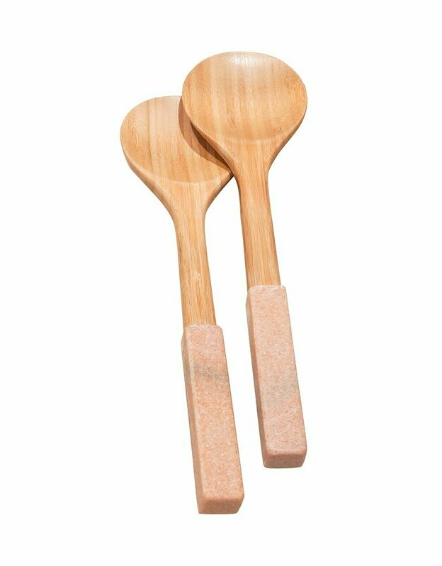 Pink Marble  + Wood Serving Spoons (Set Of 2)