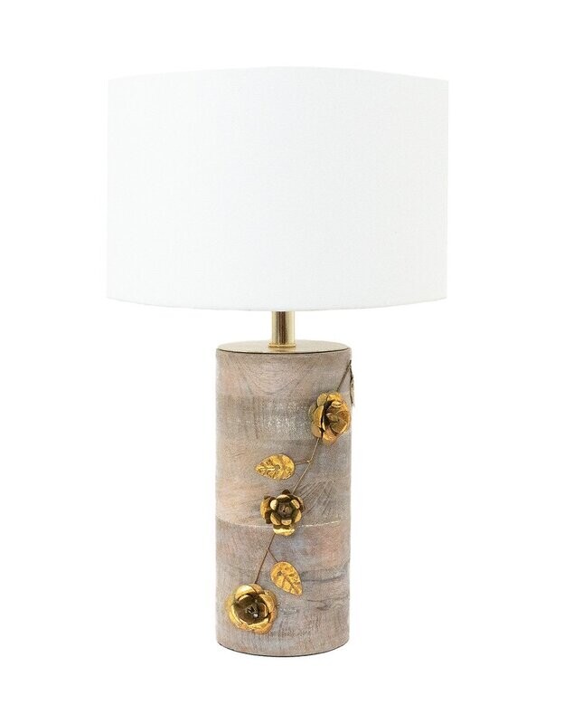 Gold Metal Flower Wood Table Lamp
