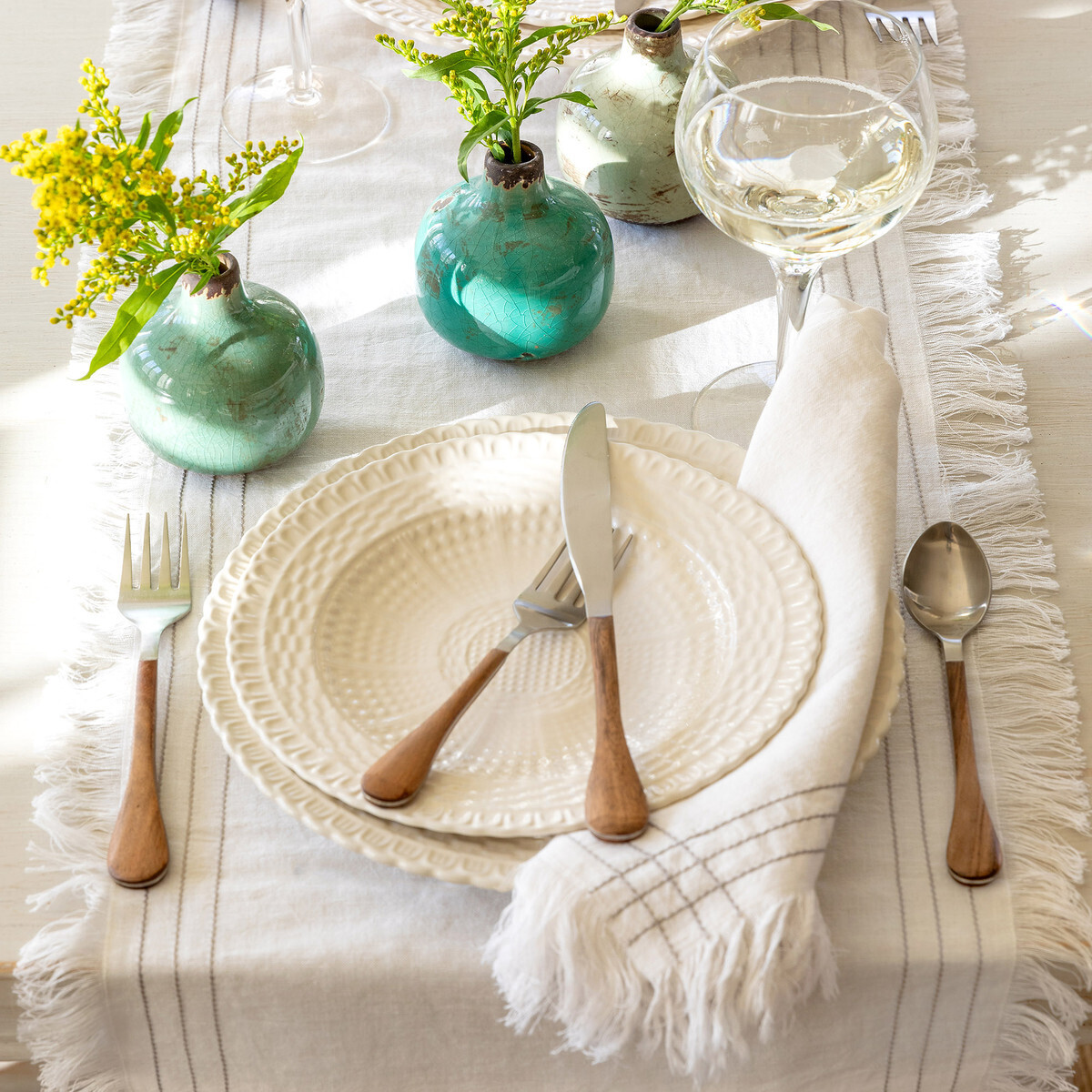 Fringed Linen Cotton Blend Table Runner