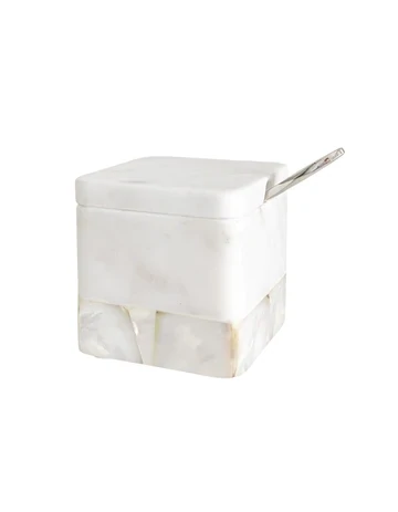 White Marble Salt Cellar With Spoon
