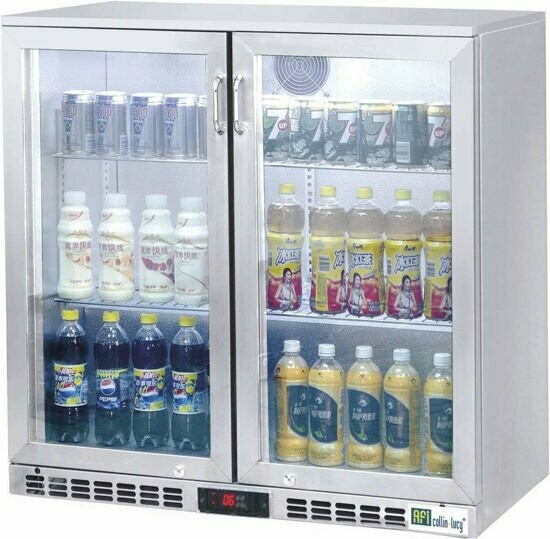 Inox barfrigo met 2 glazen klapdeuren