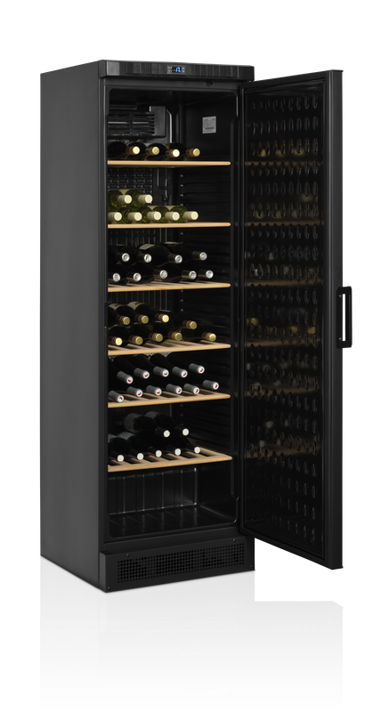 Zwarte wijnkoeler met volle deur 595 x 640 x 1840