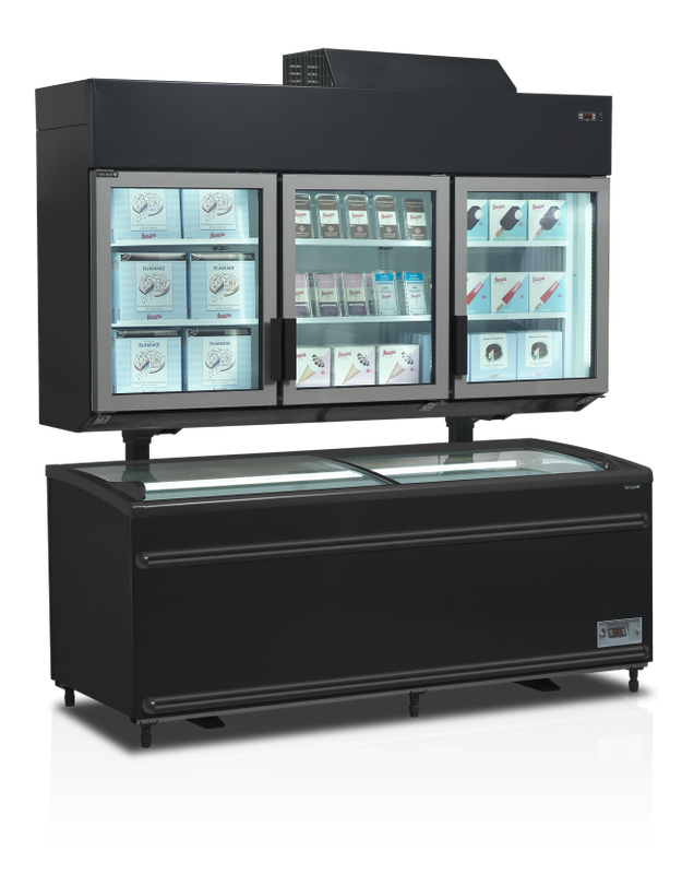 Zwarte supermarktvriezer, wand 2100 x 745 x 2430