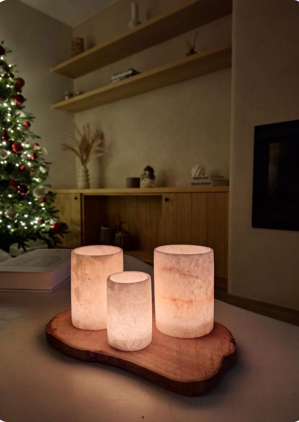 Alabaster theelichthouder cilinder wit