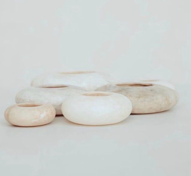 Alabaster theelichthouder frisbee wit