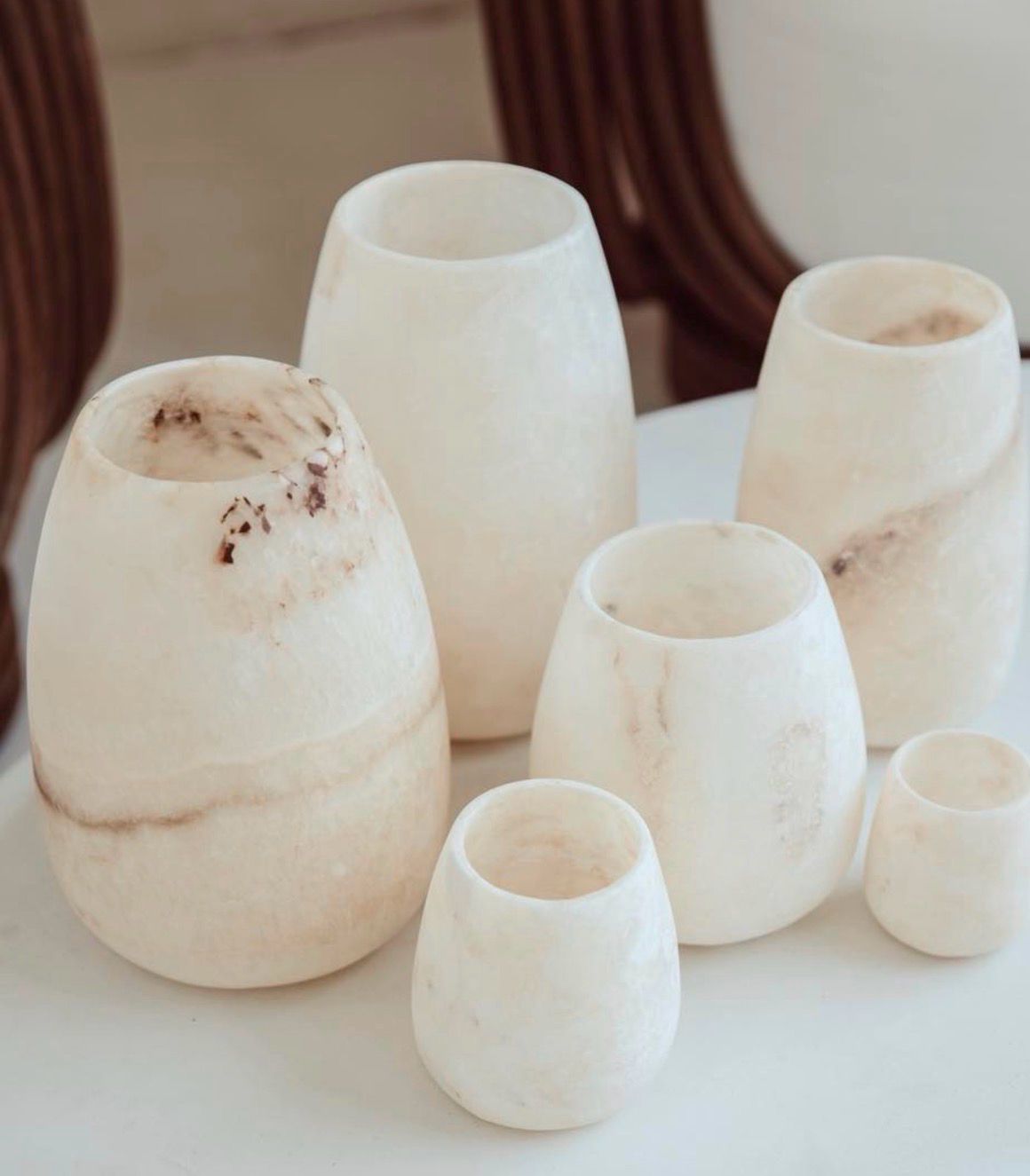 Alabaster theelichthouder druppel wit