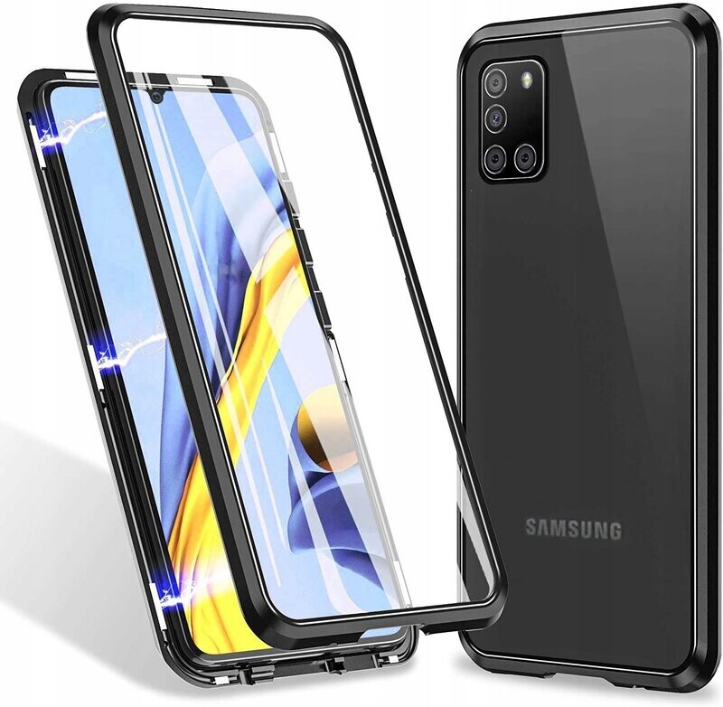 Samsung A31 Dual Glass Magnetic Case Handy Hülle 360 Bumper Schutz