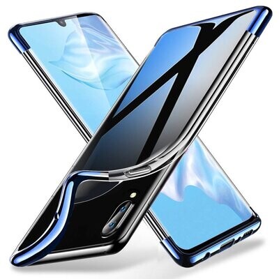 Samsung A20 Silikon Hülle Glanz Rand Handy Cover Schutz Case Clear