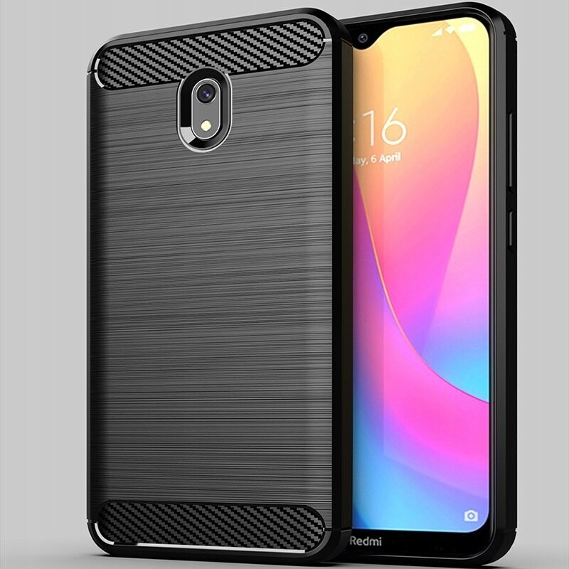 Xiaomi Redmi 8A Carbon Hülle Schutz Case Silikon Cover, Farbe: Schwarz