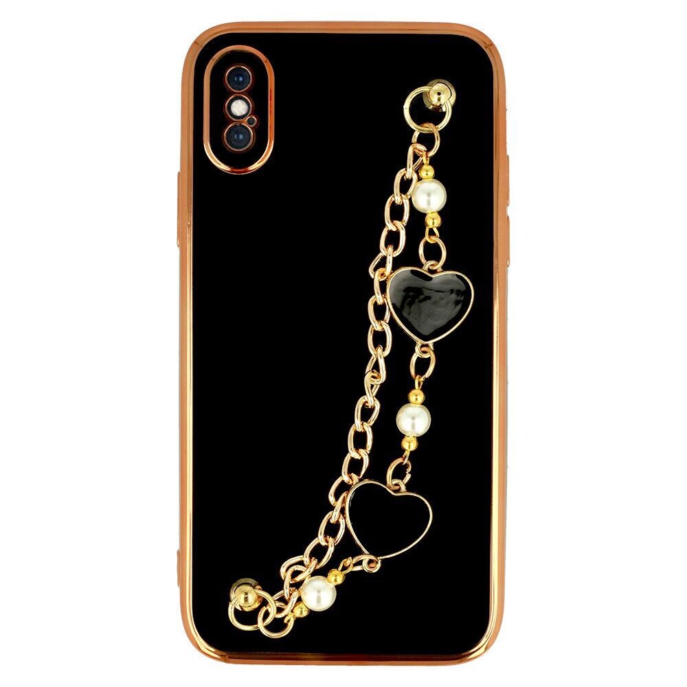 Luxus Cover Case für iPhone X / XS (5,8") Herz Armband Handyhülle Schutzhülle Schwarz Mus.3