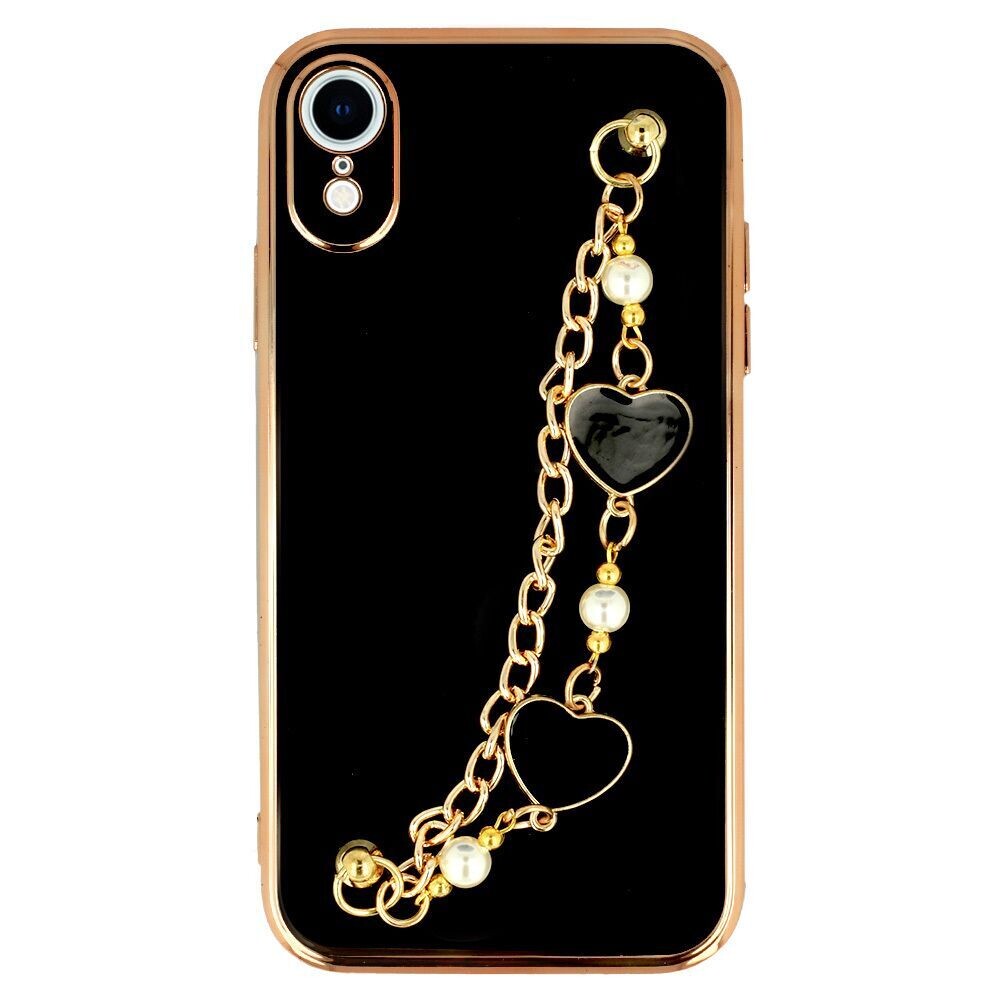 Luxus Cover Case für iPhone XR (6,1“) Herz Armband Handyhülle Schutzhülle Schwarz Mus.3