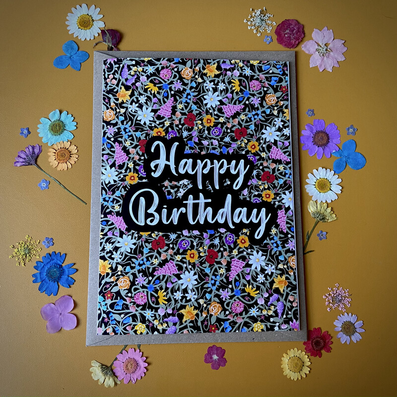 &#39;Happy Birthday&#39; Card in Black