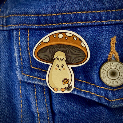 ‘Mushroom Friend’ Wooden Pin Badge