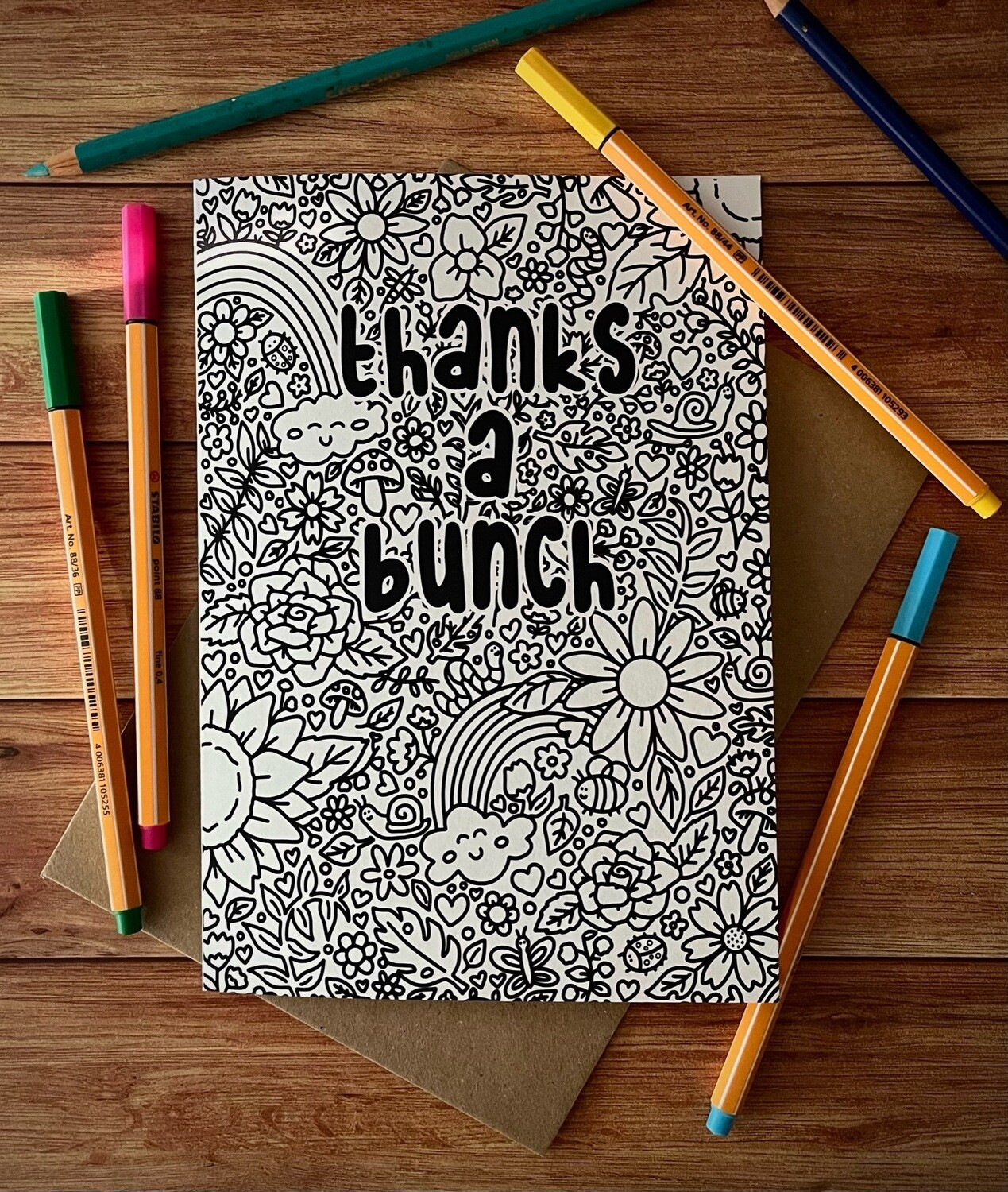&#39;Thanks A Bunch&#39; Colour Me In Card