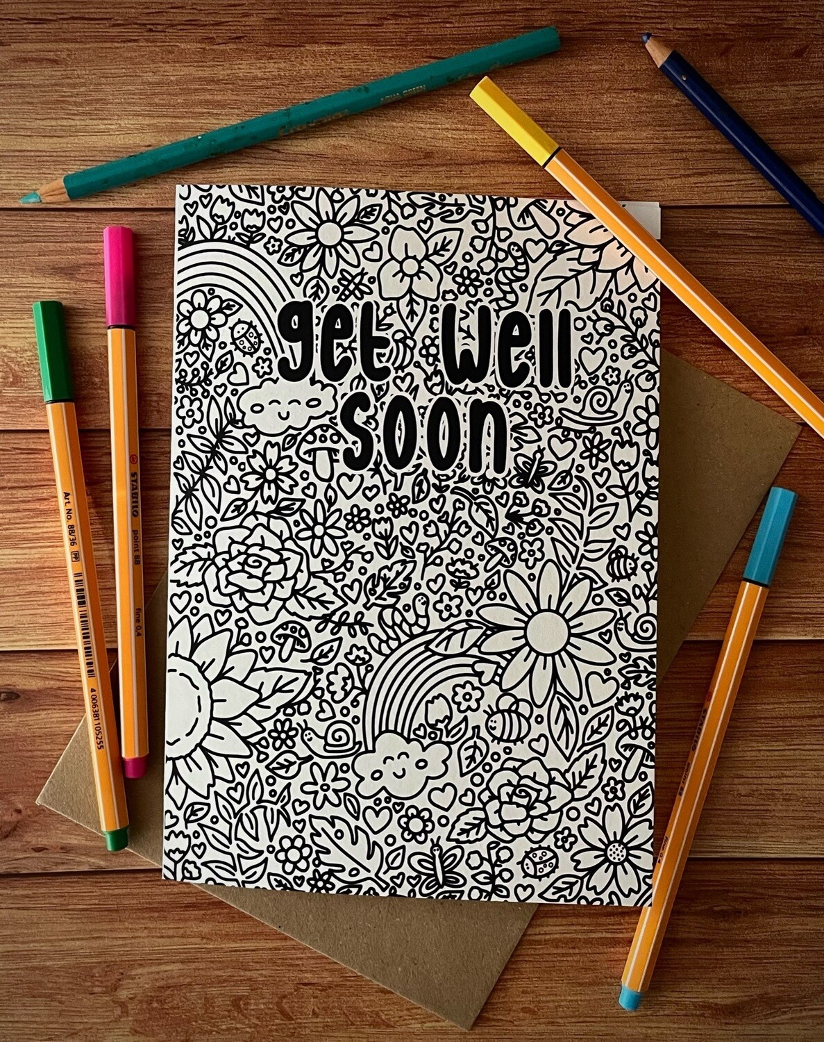 &#39;Get well soon&#39; Colour Me In Card