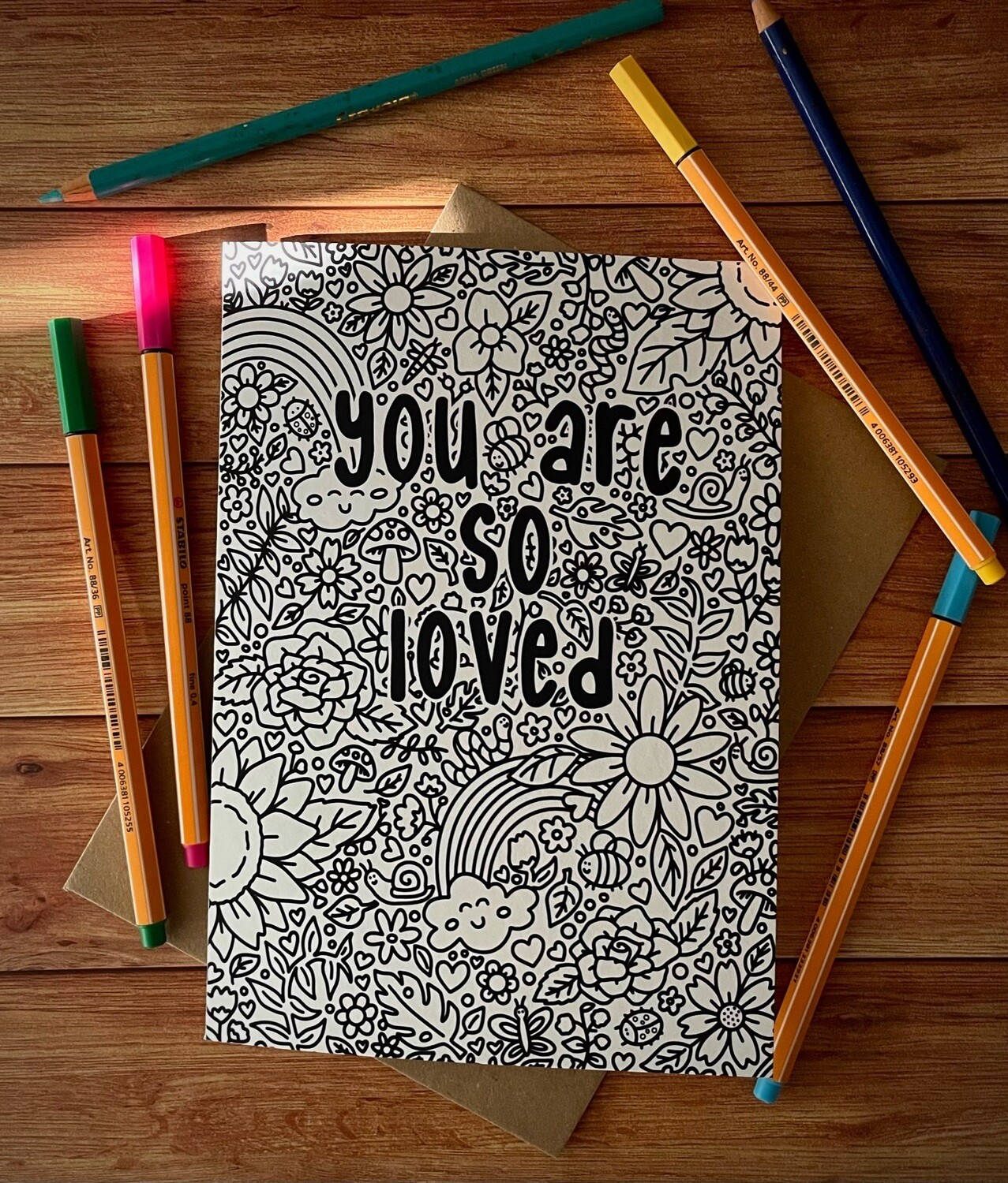 &#39;You are so loved&#39; Colour Me In Card