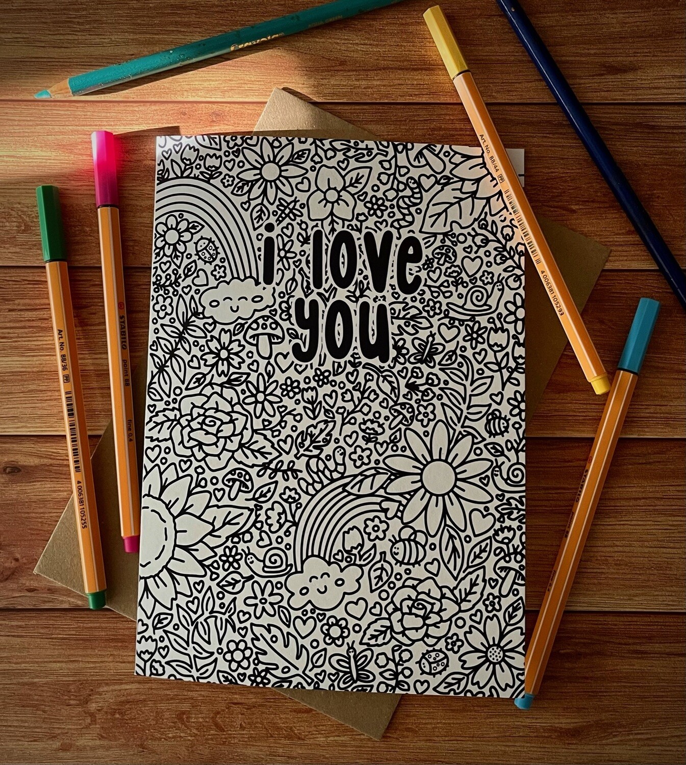 'I love you' Colour Me In Card