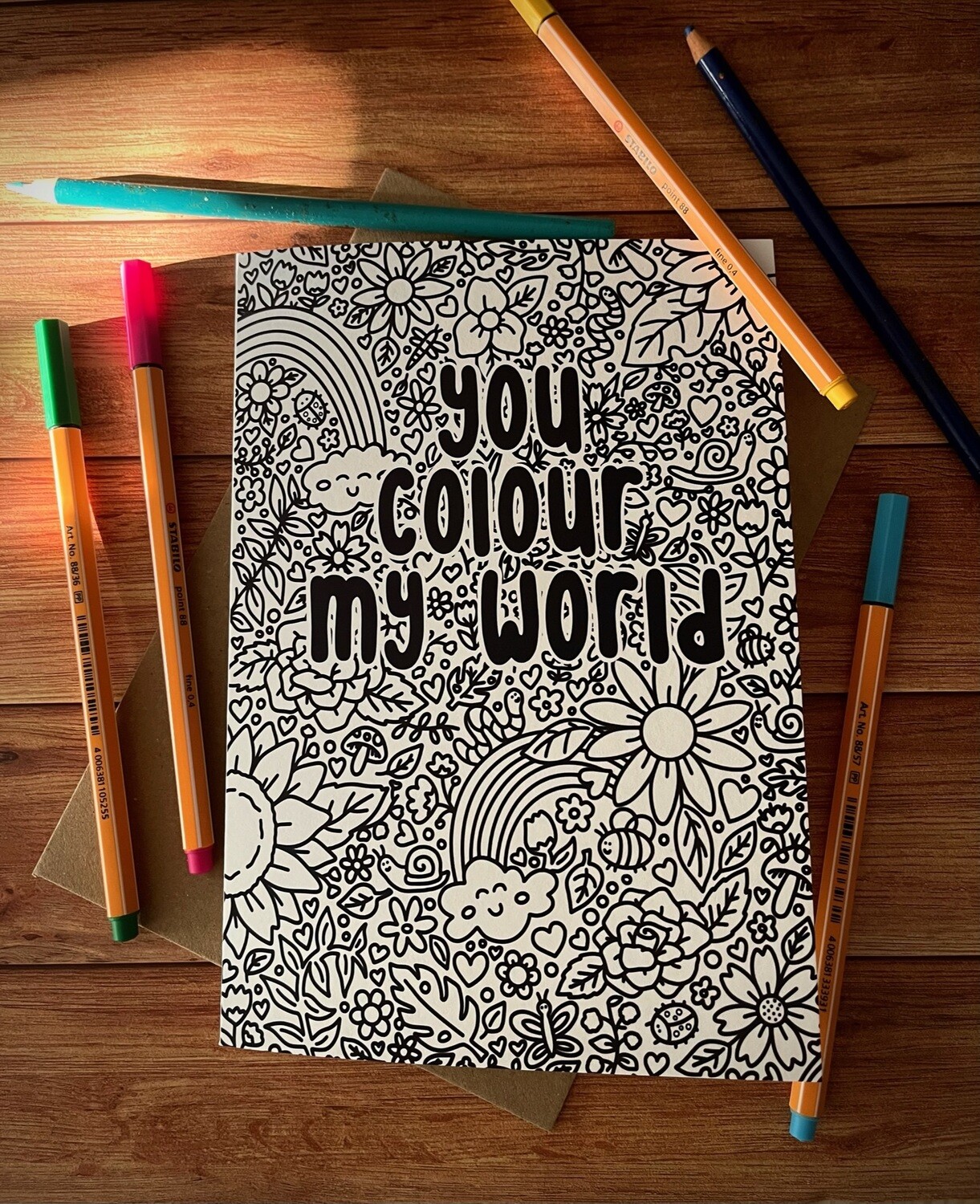 &#39;You colour my world&#39; Colour Me In Card