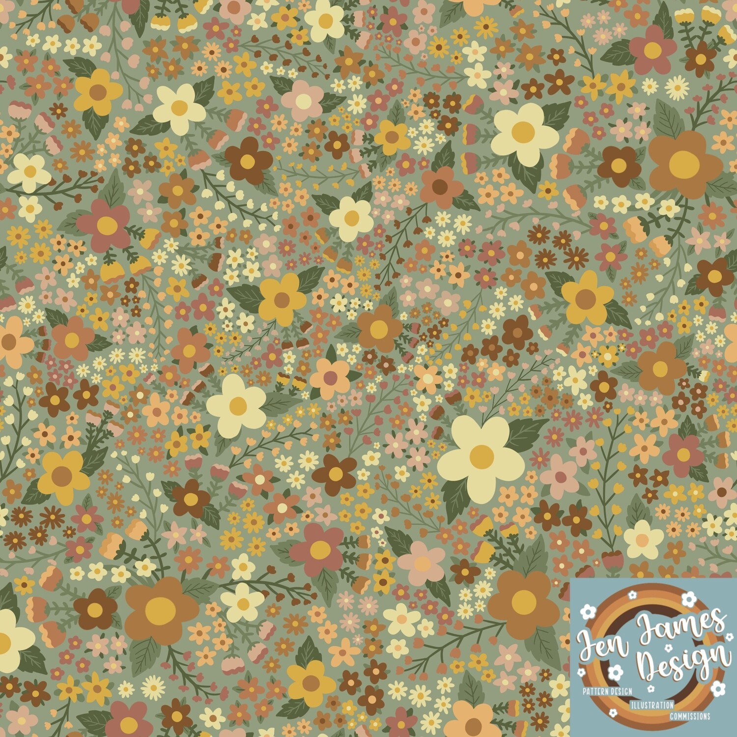Summer Meadow- Seamless Tile Pattern, Base colour: Sage