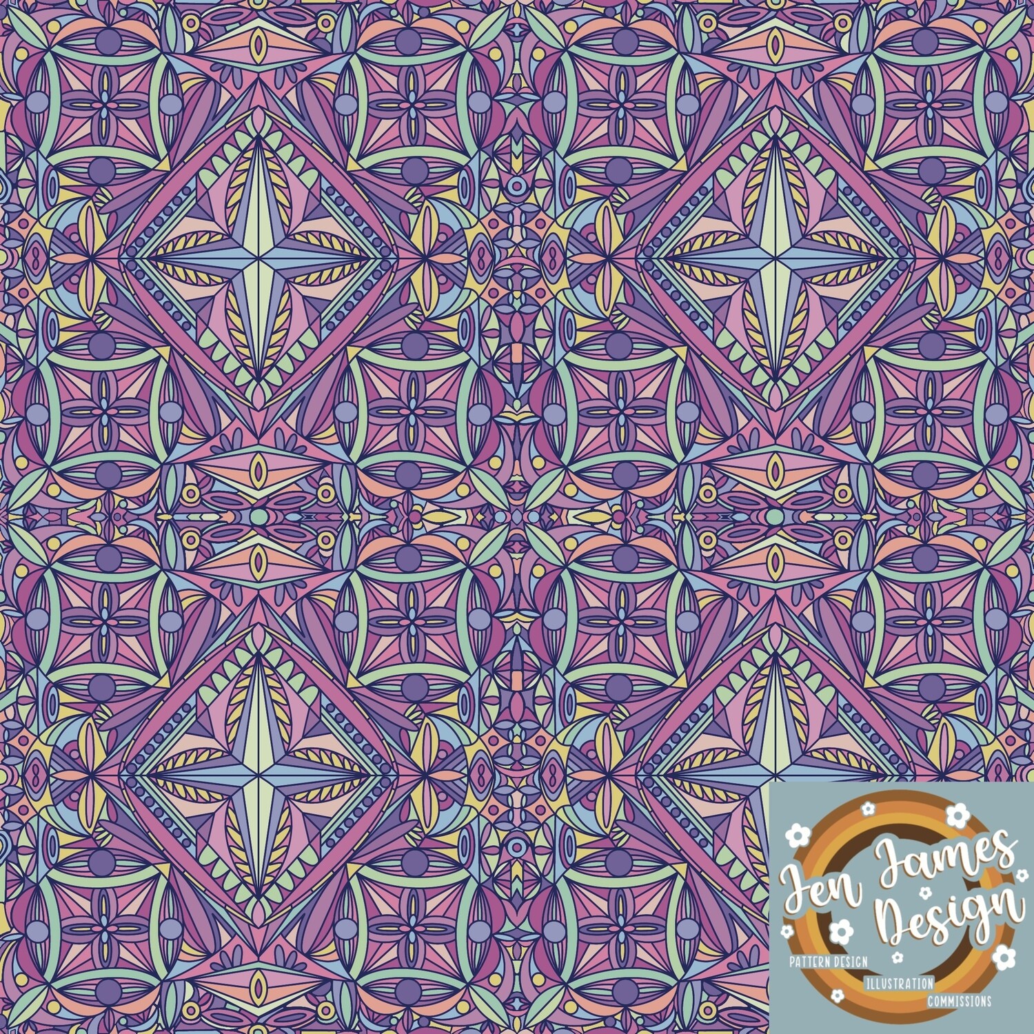 Stained Glass Window- Seamless Tile Pattern, Colour way: Pink/Lilac