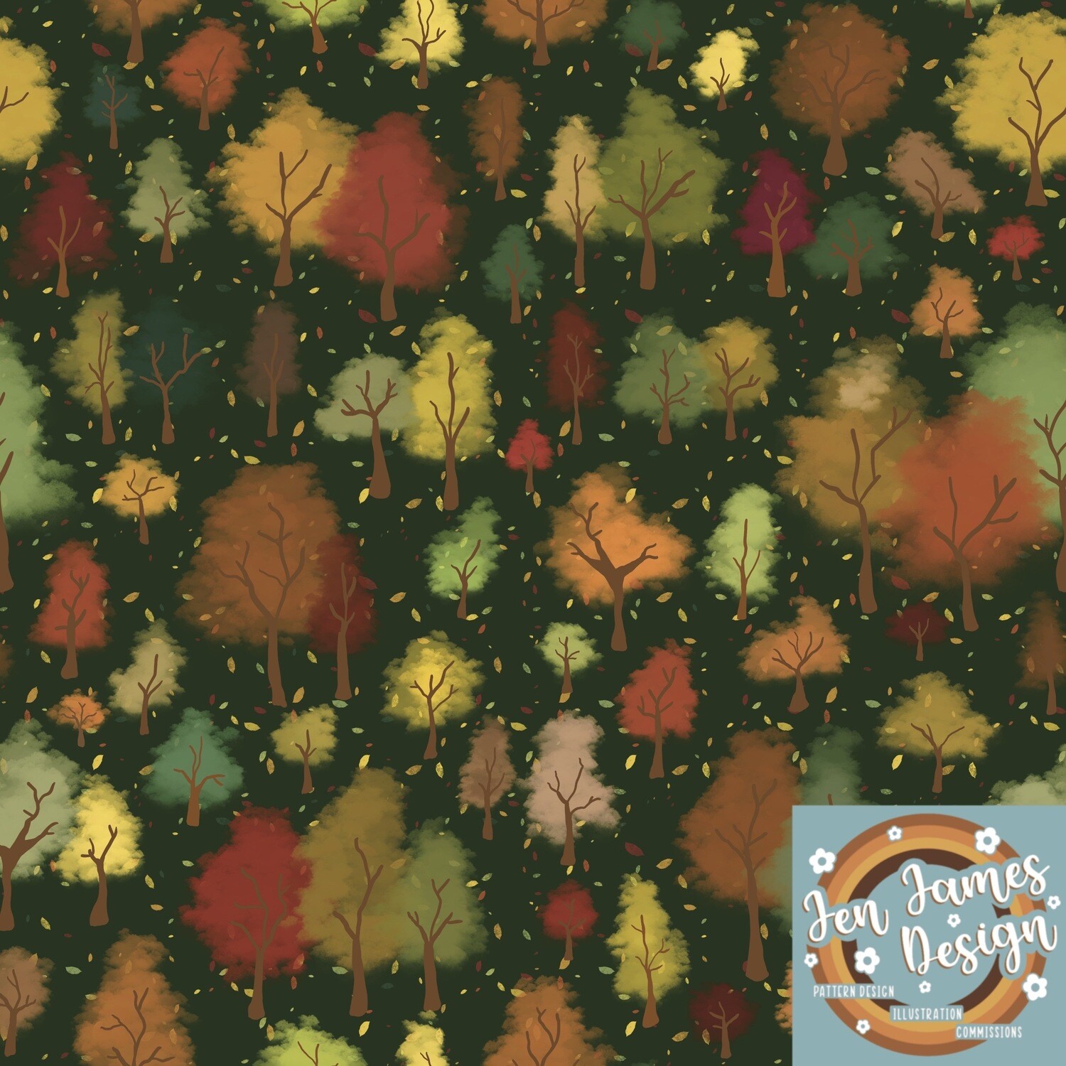 Autumnal Forest- Seamless Tile Pattern, Base colour: Forest Green