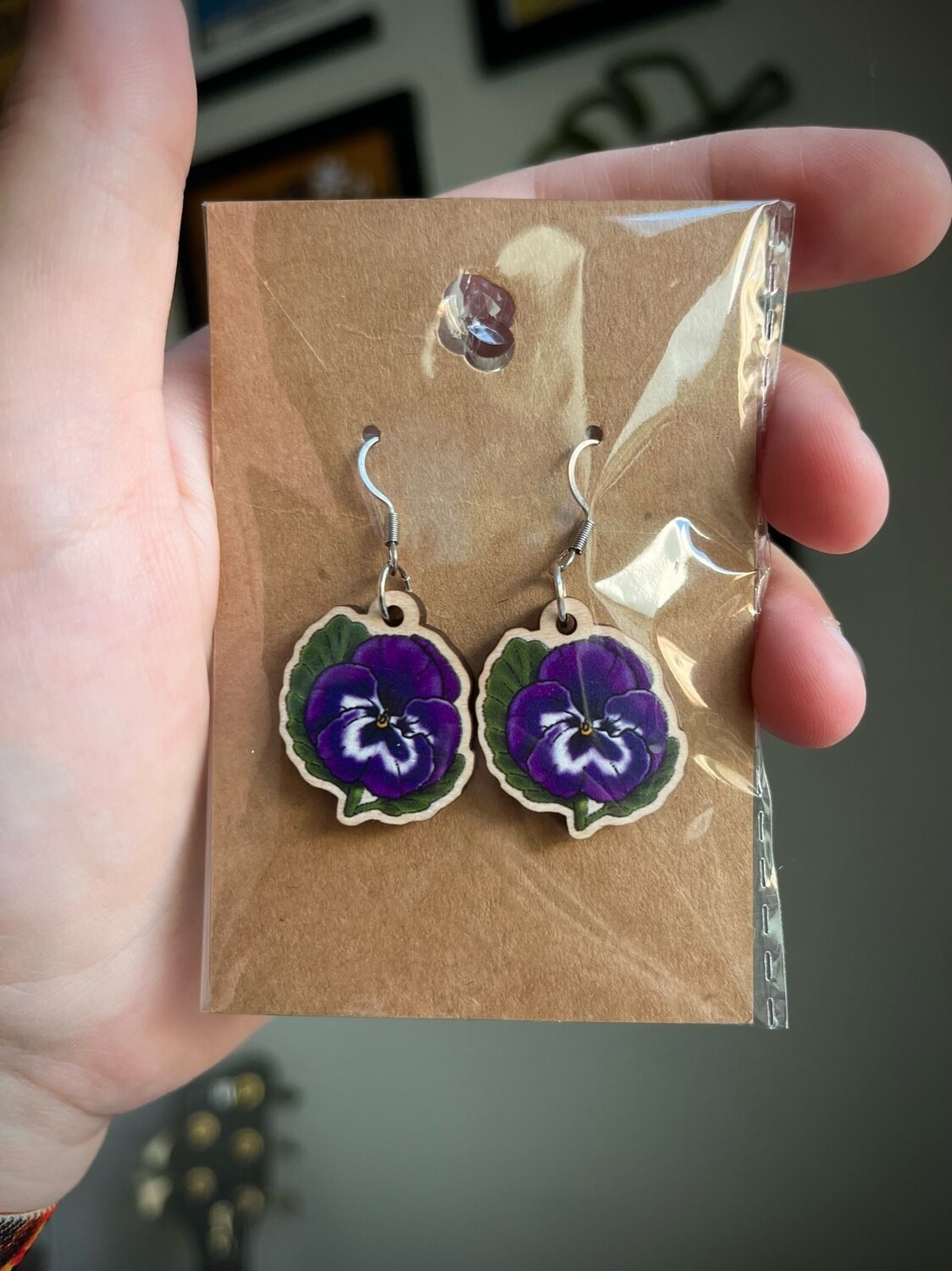 Pansy Wooden Earrings