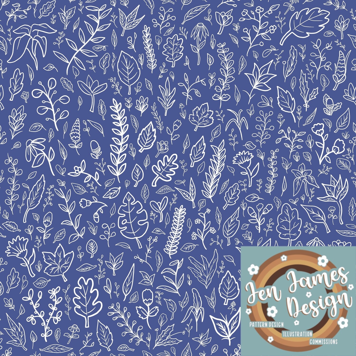 Botanical- Seamless Tile Pattern, Base Colour: Cornflower
