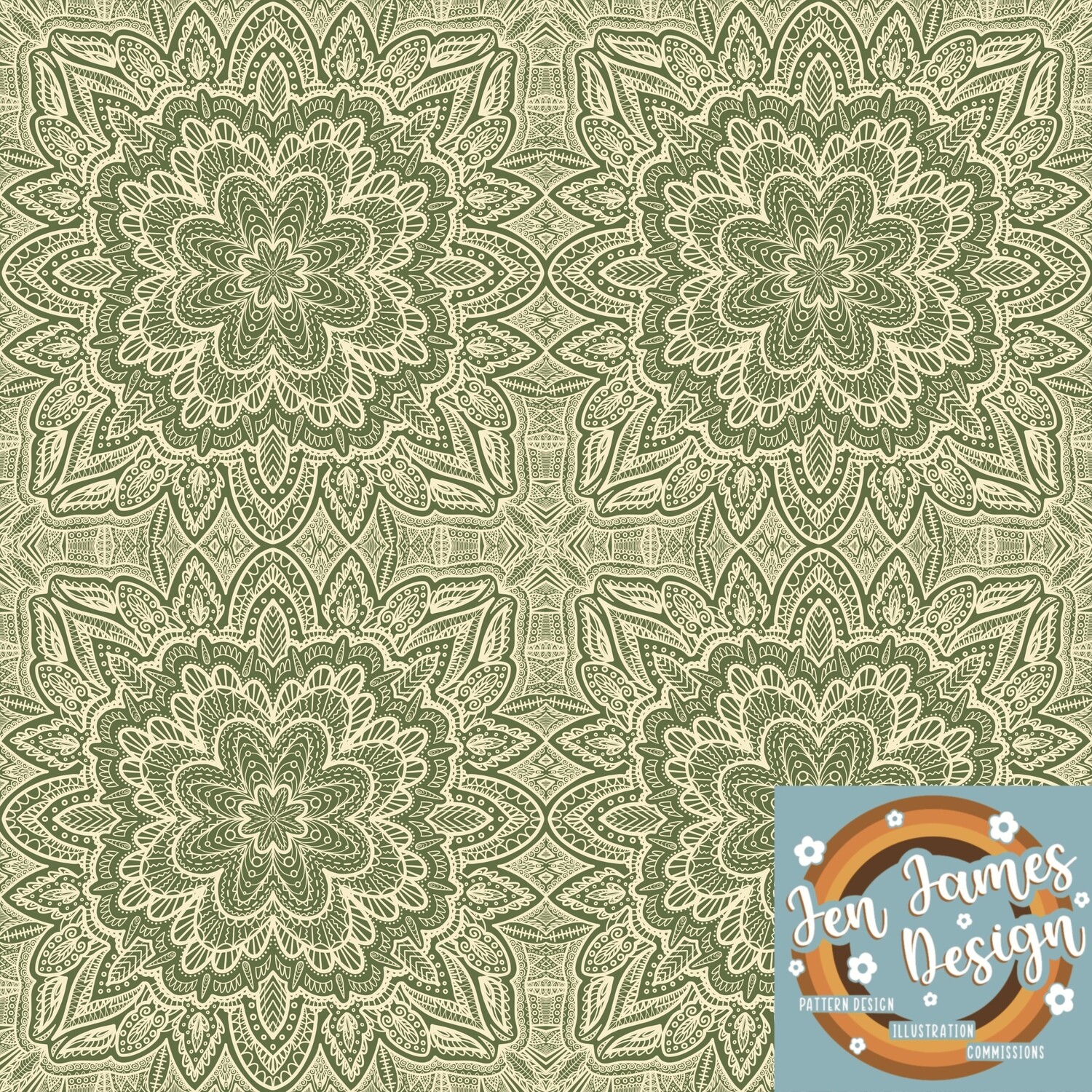Mandala- Seamless Tile Pattern, Base Colour: Sage