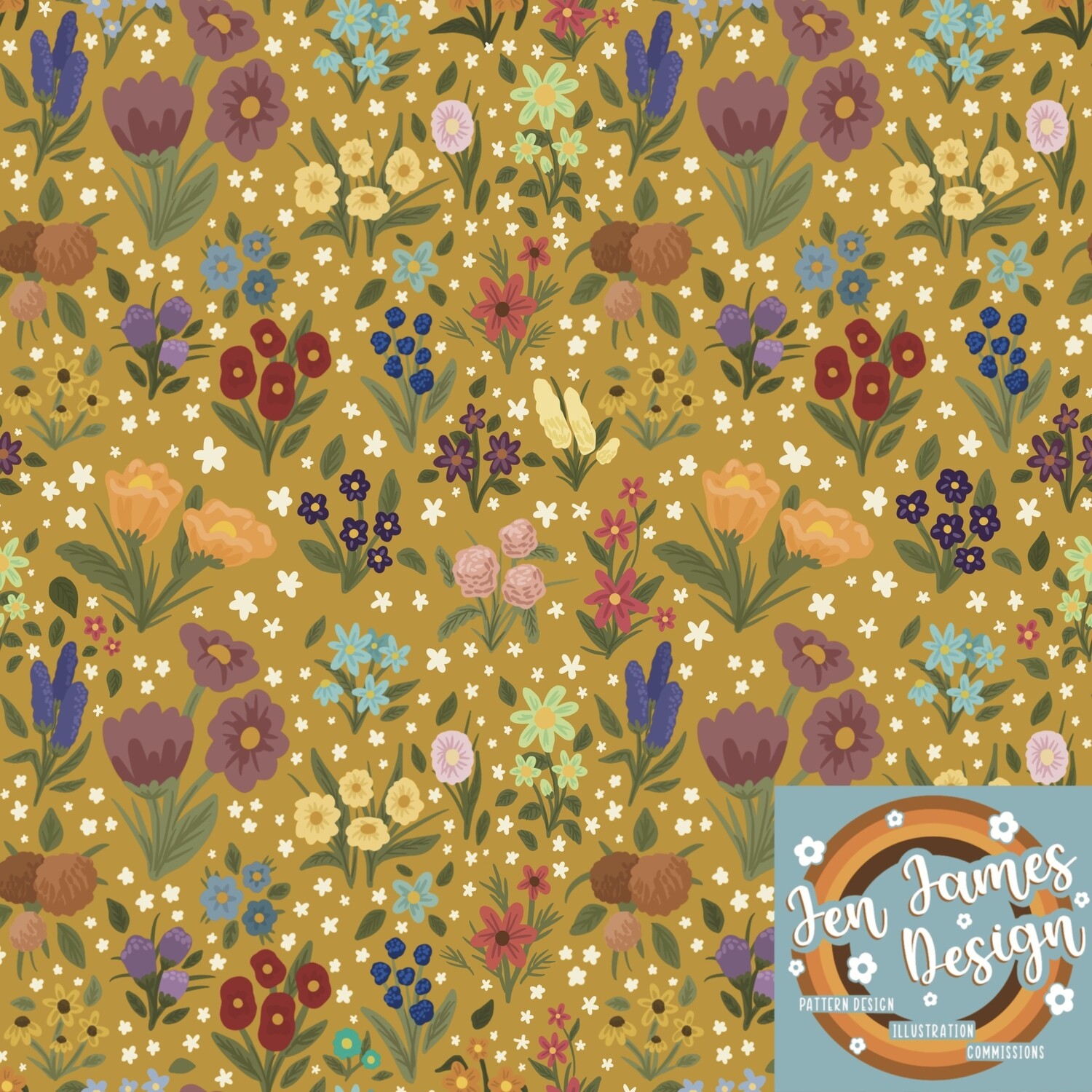 Meadow- Seamless Tile Pattern, Base Colour: Mustard